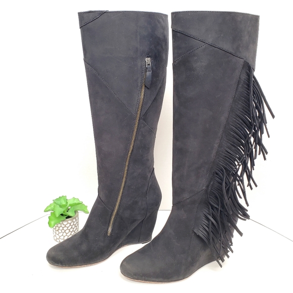 KOOLABURRA by UGG Paradis Fringe Black Suede Tall Riding Boots Size 9 - Picture 6 of 11